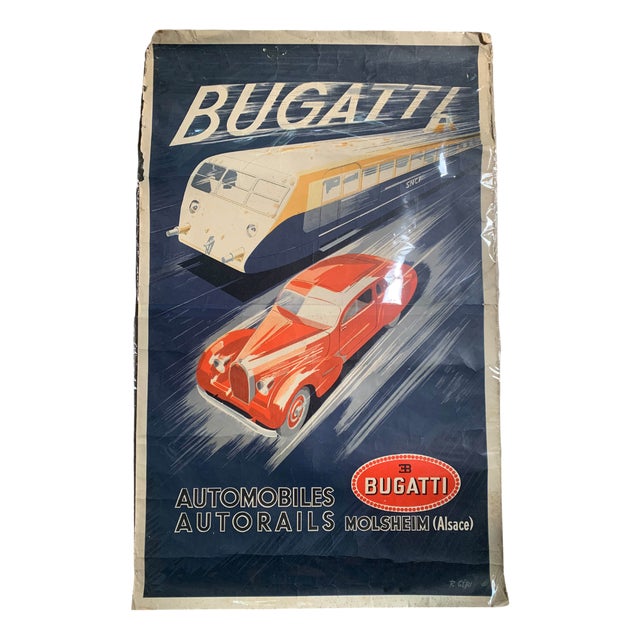 Bugatti Litho Automobiles and Railcars Poster by R. Geri, 1935 For Sale
