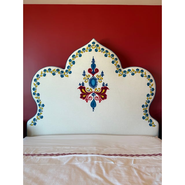 Folk Art Bespoke Embroidered King Bed For Sale - Image 3 of 4