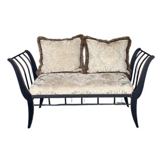 1990s Swaim Attributed Regency Style Heavy Iron Upholstered Window Bench For Sale