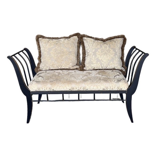 1990s Swaim Attributed Regency Style Heavy Iron Upholstered Window Bench For Sale