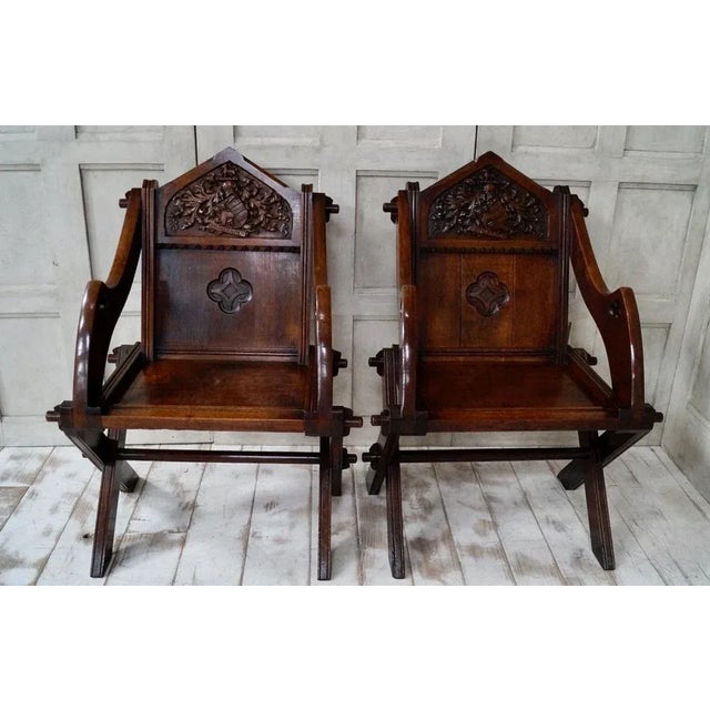 Set of Antique Gothic Oak Glastonbury Chairs For Sale - Image 3 of 16