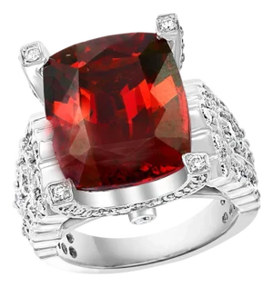 14.5 Carat Cushion Shape Rhodolite Garnet and 2 Carat Diamond Ring 18 Karat Gold
