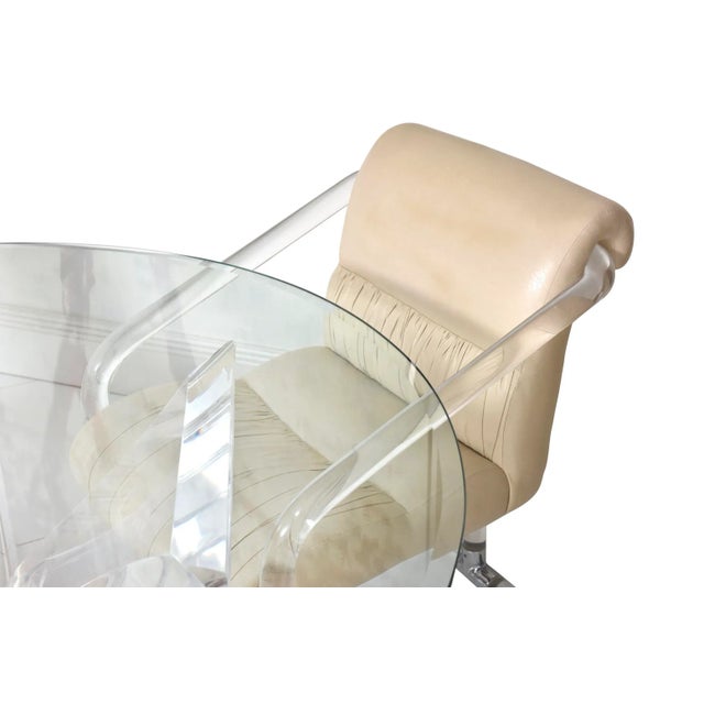 Modern Vintage Lion N Frost Signed Lucite Round Dining Table With Four Lucite and Leather Channeled Chairs For Sale - Image 3 of 12