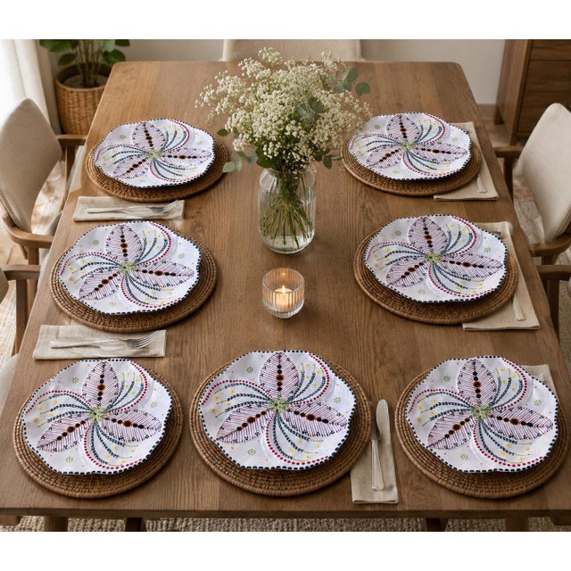 Hand-Painted South African Art Pottery Botanical Pinwheel Plates - Set of 6 For Sale - Image 11 of 12