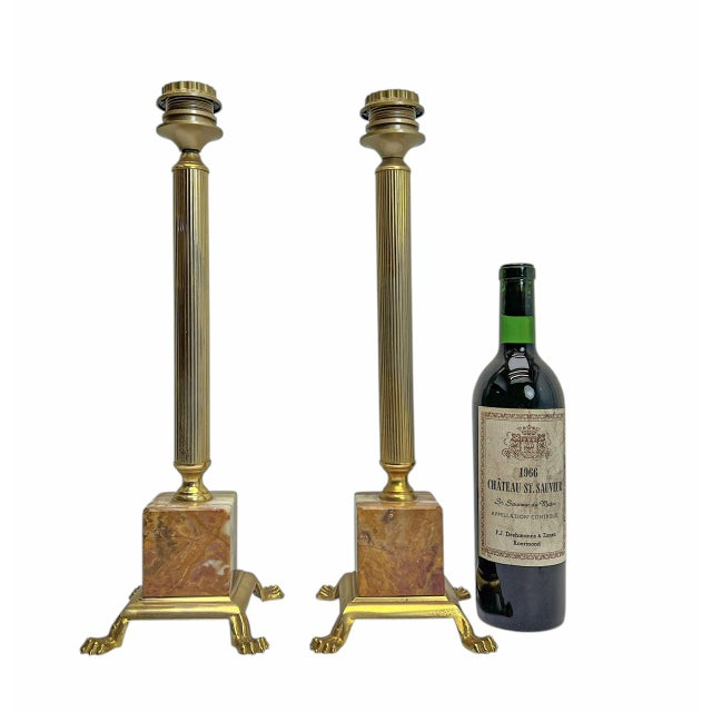 Metal Classic Brass and Onyx Marble Column Table Lamps, France, 1960s, Set of 2 For Sale - Image 7 of 12