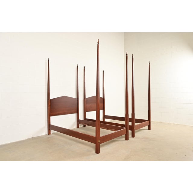 English Baker Furniture Style Federal Carved Walnut Twin Size Poster Beds, Pair For Sale - Image 3 of 10