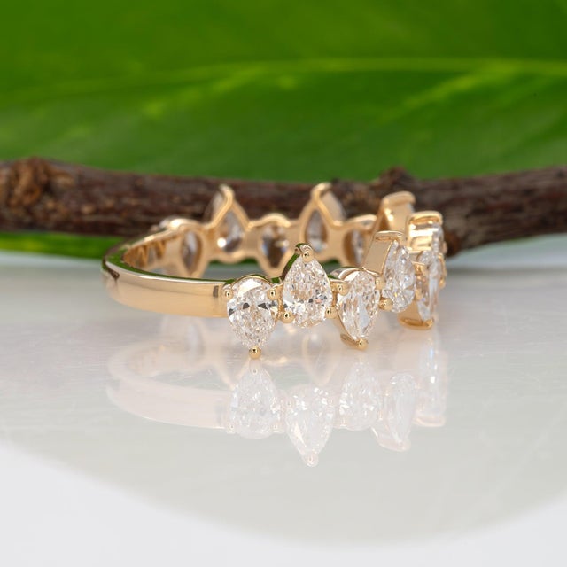 1.9Ct Diamond Band With Pear Lab Grown Diamonds in Solid 14k Gold, Pear Cut, Size 6.75 For Sale In Columbus - Image 6 of 9