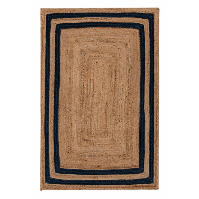 8'x10' Navy Blue Jute Braided Rectangle Boho Chic Rug For Sale - Image 11 of 11