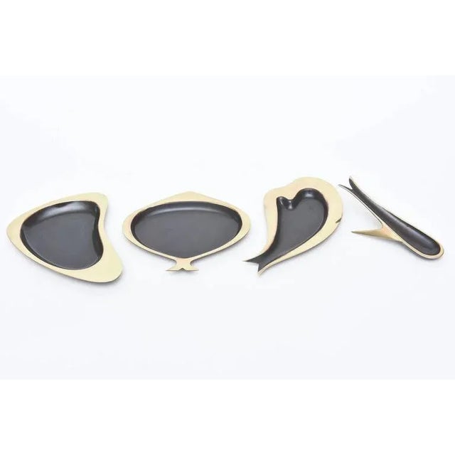 Vintage Hagenauer Biomorphic Polished Brass and Black Metal Bowls or Sculptures, Set of 4 For Sale - Image 9 of 9