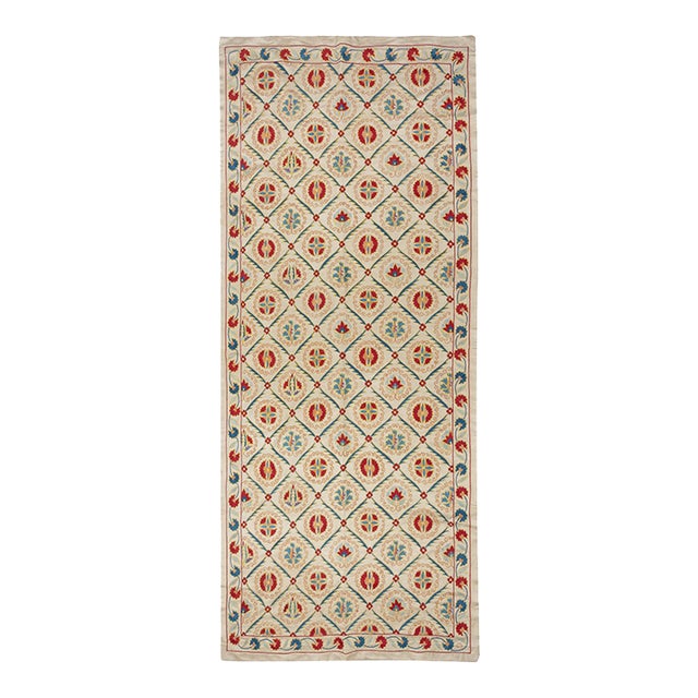 32x74 in Contemporary 100% Silk Wall Hanging. Handmade Embroidered Table Runner For Sale