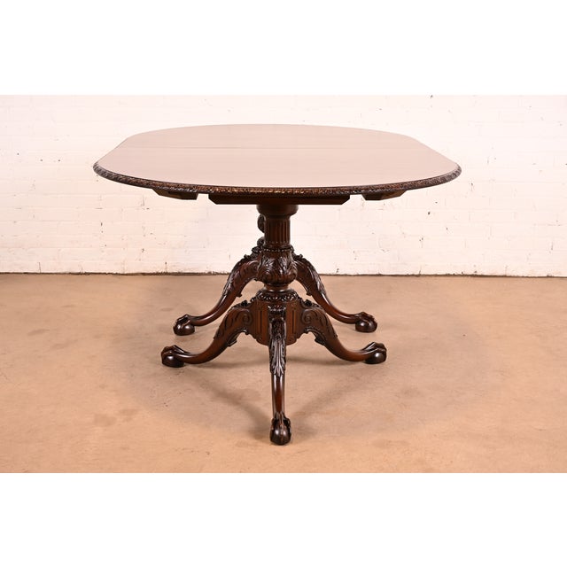 19th Century Antique Georgian Carved Mahogany Double Pedestal Extension Dining Table, Newly Refinished For Sale - Image 12 of 13