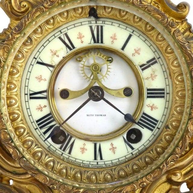 French Seth Thomas Louis XIV Style Gilt Bronze Open Escapement Mantle Clock C1900 For Sale - Image 3 of 17