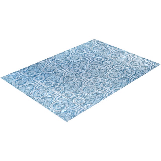 Green Ikat, One-of-a-Kind Hand-Knotted Area Rug - Green, 9' 0" x 12' 2" For Sale - Image 8 of 8