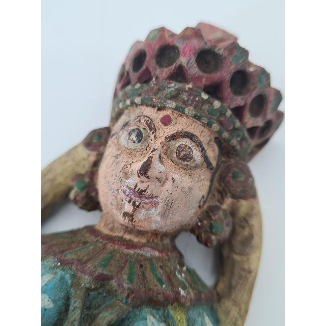 Antique Balinese Figures in Polychrome Wood, 1890s, Set of 2 For Sale - Image 9 of 11