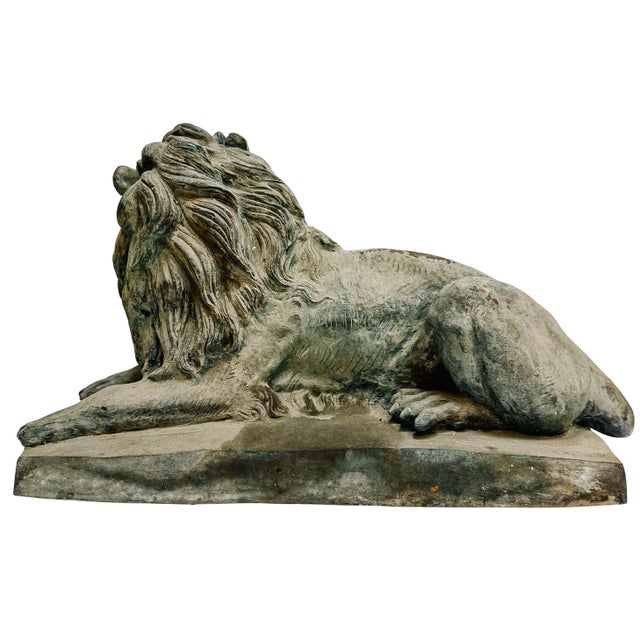 Grand Scale Vintage Continental European Patinated Bronze Recumbent Lions - Pair For Sale - Image 14 of 18