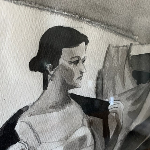Contemporary Framed Signed 1950s Modern Black and White Figural Watercolor Painting For Sale - Image 3 of 7