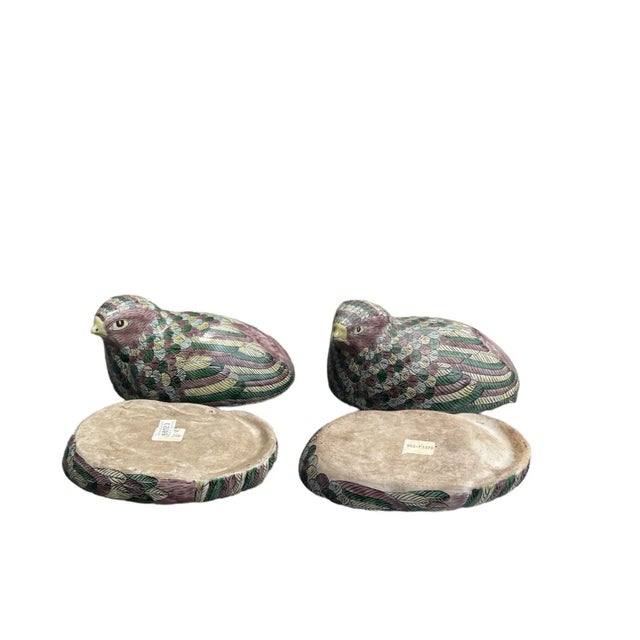 Late 19th Century Antique Qing Chinese Famille Verte Porcelain Quail Boxes - a Pair For Sale In Milwaukee - Image 6 of 12