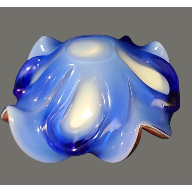 Vintage Attributed Murano Art Glass Red & Blue Trinket Candy Dish Bowl For Sale - Image 4 of 7