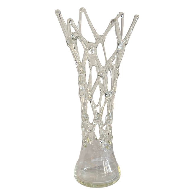 Transparent 19 in Tall Art Glass Clear Lattice Vase by Ion Tamaian For Sale - Image 8 of 14