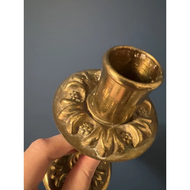 Brass Set of 3 Antique Brass Candle Holder For Sale - Image 8 of 12