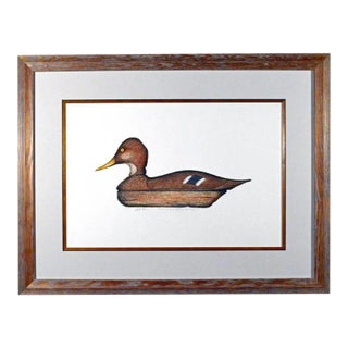 Arthur Nevin Duck Decoy Print, Mallard Hen Decoy, Bay Head, New Jersey, Signed Color Etching, Framed For Sale