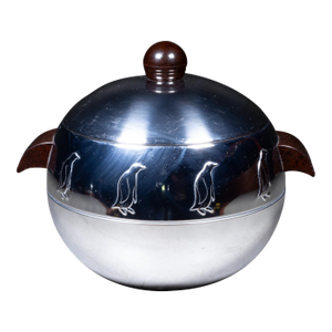 Mid-Century Penguin Chrome Ice Bucket With Bakelite Handles c.1960