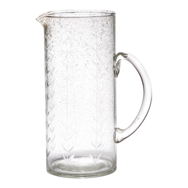 Tuscan Handmade Etched Glass Pitcher For Sale