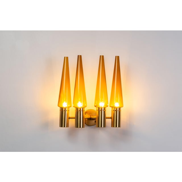 Hans-Agne Jakobsson S1987/4 Wall Lamp in Brass with Orange Shades by Hans Agne Jakobsson, 1950s For Sale - Image 4 of 11