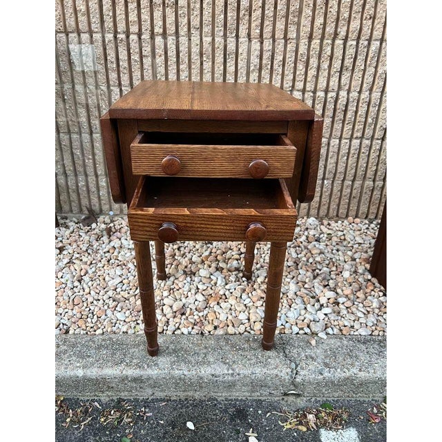 Late 19th Century. Antique Solid Oak 2 Drawer Drop Leaf Side Table. Solid wood frame, dovetail joint construction Sturdy...