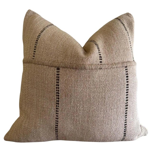 Custom Hand Made Wool Pillow With Stripes Includes Down Feather Insert For Sale - Image 9 of 9