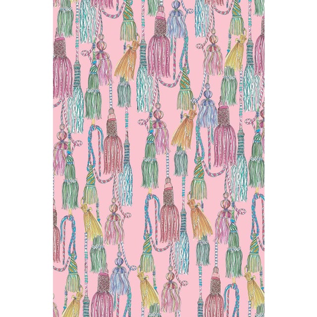 Chinoiserie Tassel Trellis Grasscloth Wallpaper by House Party | Patina Pink | 6 Yards For Sale - Image 3 of 9