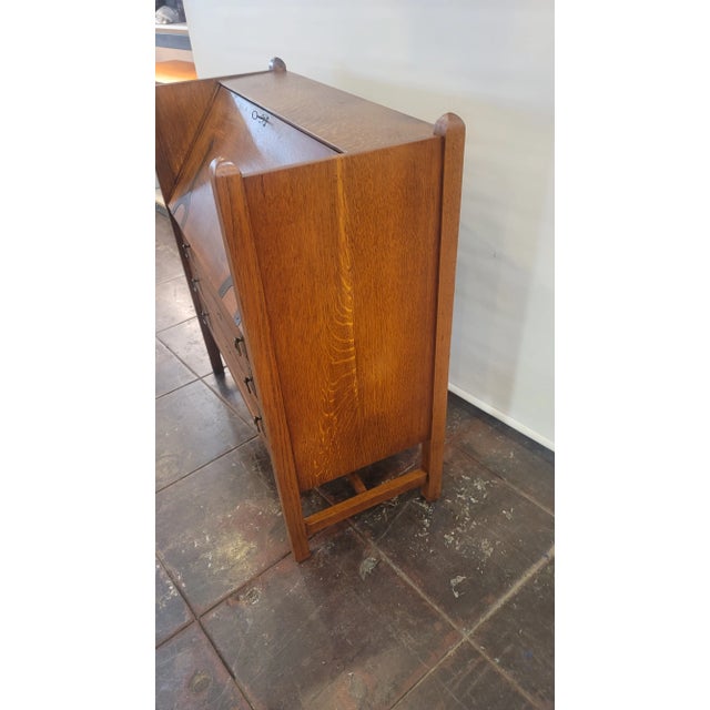 Mission Arts & Crafts Charles Limbert Strap-Hinge Three Drawer Drop Front Desk C .1910 Rare For Sale - Image 9 of 12