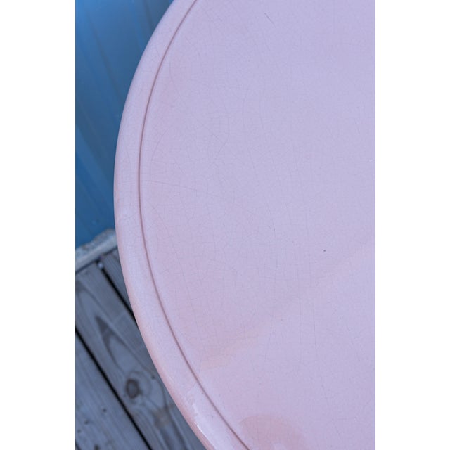 Peach Vintage French Green Iron Garden Table Lava Stone Top For Sale - Image 8 of 9