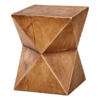 Vintage-Inspired Concrete Side Table With Hand-Painted Wood-Look Finish For Sale