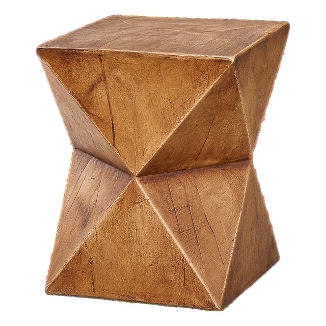 Vintage-Inspired Concrete Side Table With Hand-Painted Wood-Look Finish For Sale