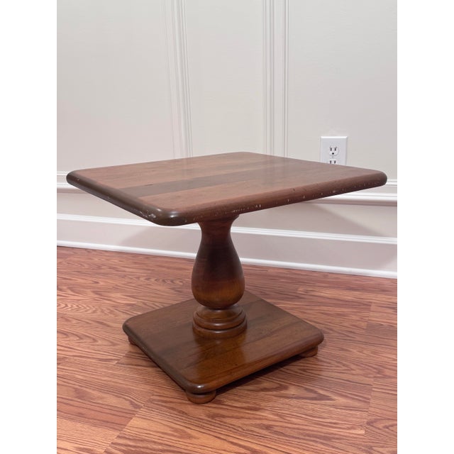 1970s Vintage Ethan Allen Classic Neoclassical Solid Maple & Live Birch Square Pedestal Side Table For Sale - Image 5 of 12