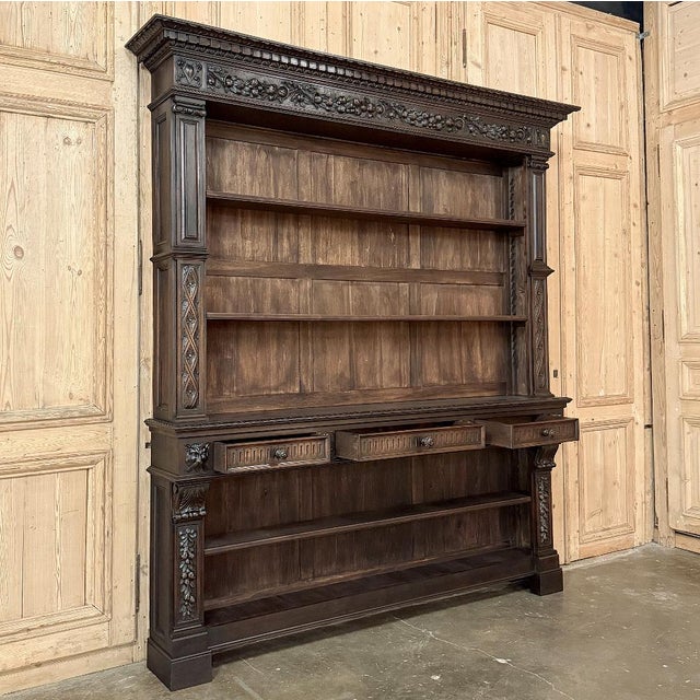 Grand Antique French Renaissance Walnut Bookcase For Sale - Image 4 of 16