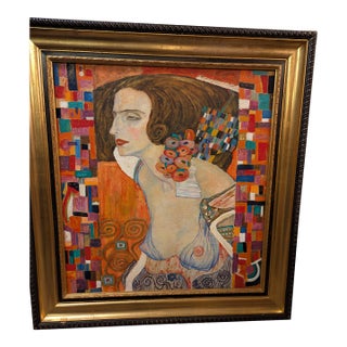 1990s Original Oil Painting After Gustav Klimt For Sale