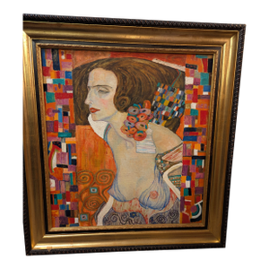 1990s Original Oil Painting After Gustav Klimt