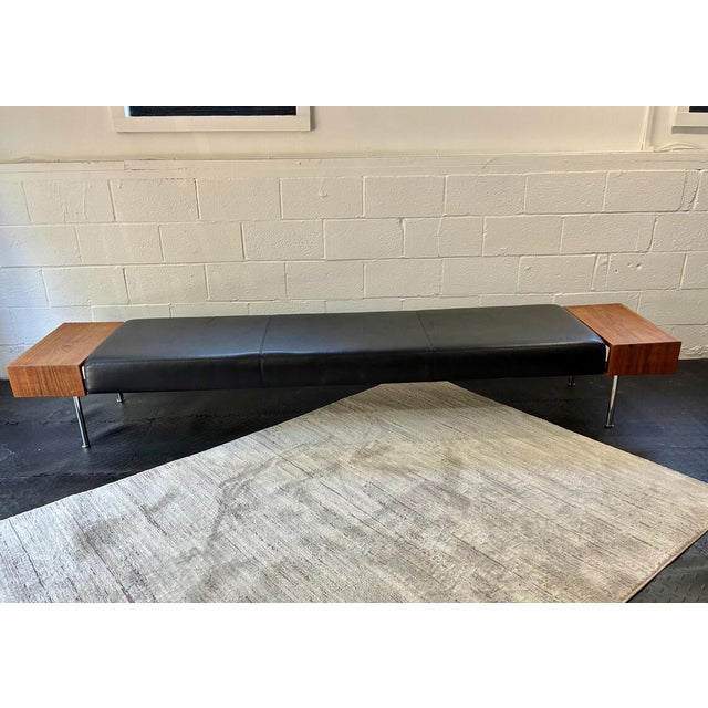 Amazing Vintage Keilhauer Leather, Wood & Steel Bench – Mid Century Modern Industrial Art Gallery Seating Measures an...