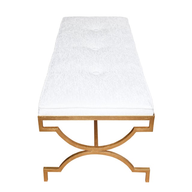 This stunning mid century modern long bench by Tommi Parzinger is from the 50's. It is real gold leaf over iron and has...