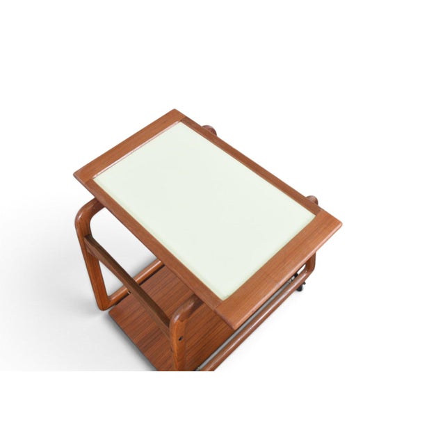 Mid 20th Century Danish Modern Flip Top Bar Cart in Teak + Cream Laminate For Sale - Image 9 of 11