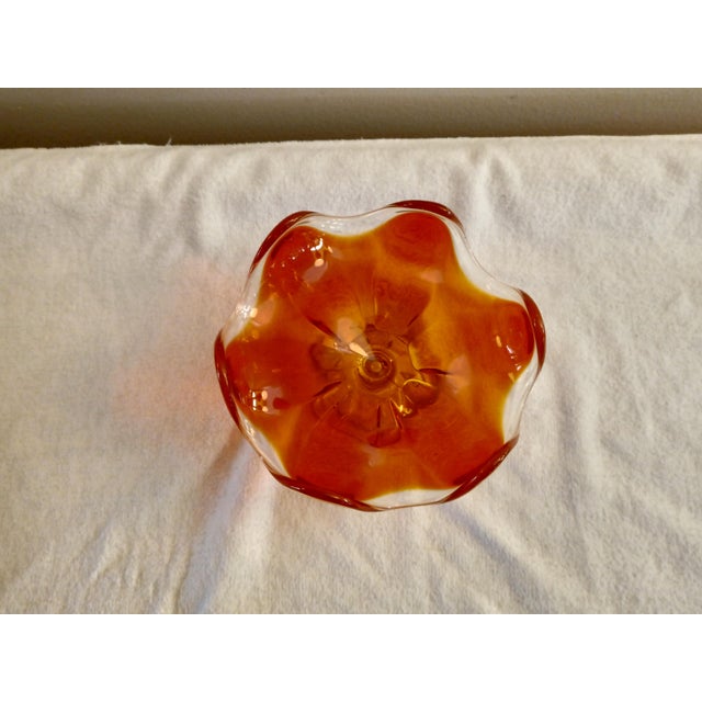 Viking Glass Company Vintage 1960's Viking Epic "Six Petal" Persimmon Footed Base 7" For Sale - Image 4 of 5