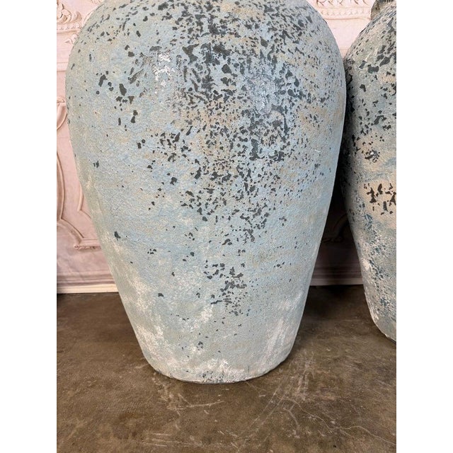 Pair of Large Antique Terracotta Storage Jars With Blue Weathered Patina For Sale - Image 4 of 12