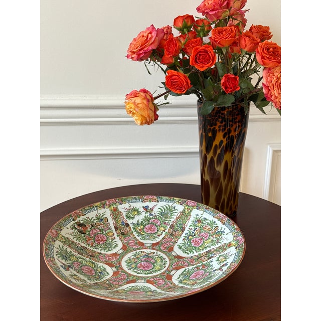 Chinese Export Hand Painted Rose Medallion Shallow Bowl For Sale - Image 11 of 15