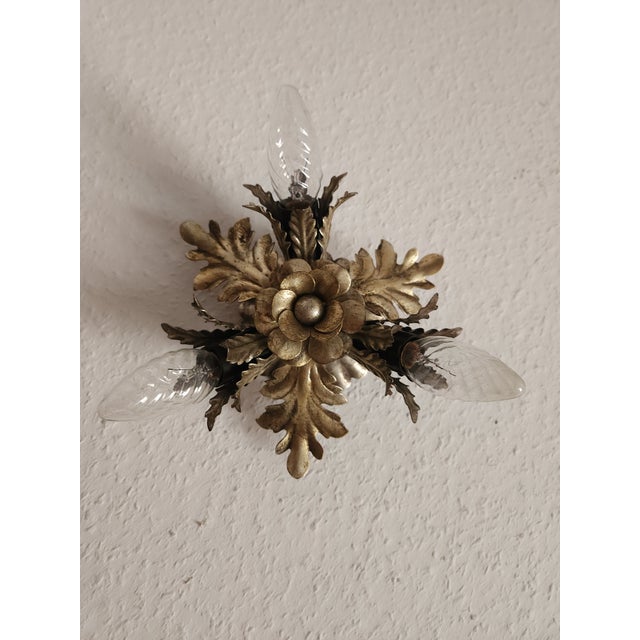 Vintage Florentine Floral Hand-Forged Silver-Plated 3-Light Flush Mount from Banci Firenze, Italy, Florence 1960s, Set of 5 For Sale - Image 11 of 18