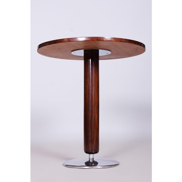Metal Art Deco Round Table in Walnut & Chrome attributed to Jindřich Halabala for Up Závody, Czech, 1930s For Sale - Image 7 of 9