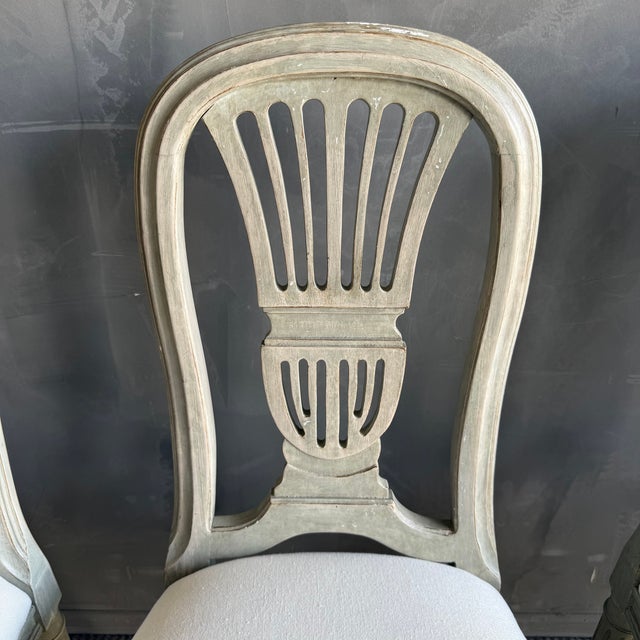 Late 19th Century Set of 4 European Painted Dining Chairs With Linen Upholstery For Sale - Image 9 of 15