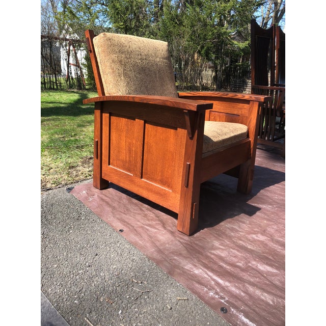 Mission Style Solid Quartersawn Oak Arm Chair & Ottoman Chairish