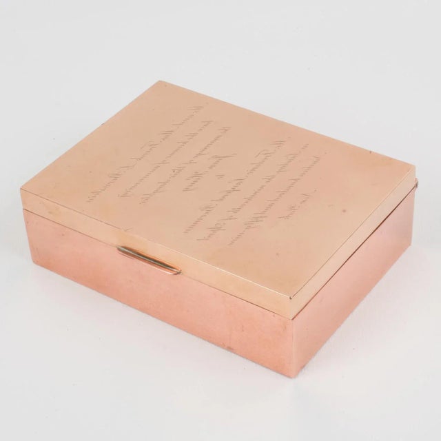 Sophisticated 1950s copper and brass decorative box by Cartier. This is a puzzle box that uses Leonardo da Vinci's...